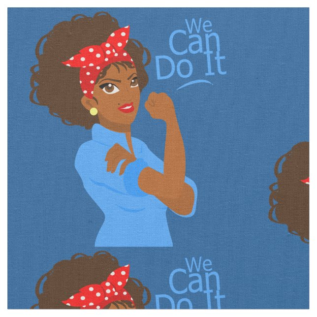 black african rosie the riveter we can do it fabric (Close Up)