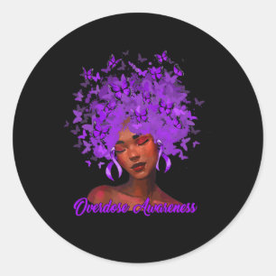 Black African Woman Afro Purple Ribbon Overdose Aw Classic Round Sticker