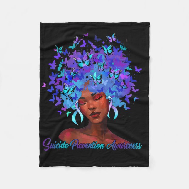 Black African Woman Afro Teal And Purple Suicide P Fleece Blanket (Front)