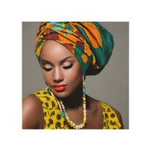 Black African Woman colourful headscarf portrait