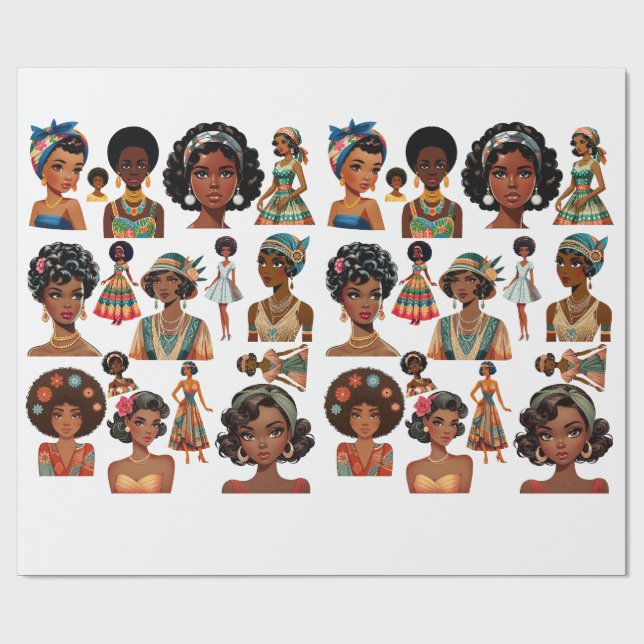 Black African Woman Fashion art 20s to 70s Eras Wrapping Paper (Flat)