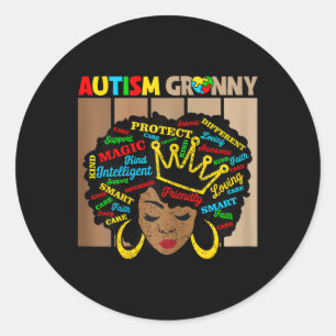 Black Afro African American Autism Granny Awarenes Classic Round Sticker