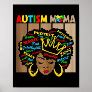 Black Afro African American Autism Mama Awareness Poster