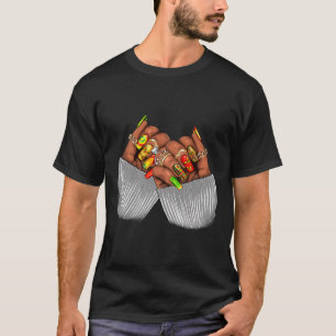 Black Afro African Woman Juneteenth Nails Kente Ma T-Shirt