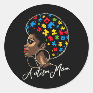 Black Afro American Autism Awareness Mum Classic Round Sticker