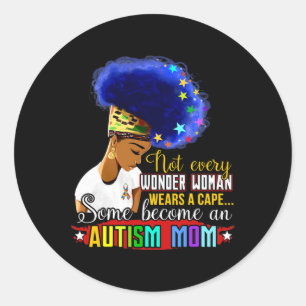 Black Afro American Autism Awareness Mum Rainbow S Classic Round Sticker
