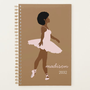Black afro hair ballerina illustration name planner
