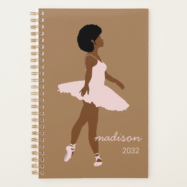 Black afro hair ballerina illustration name planner (Front)