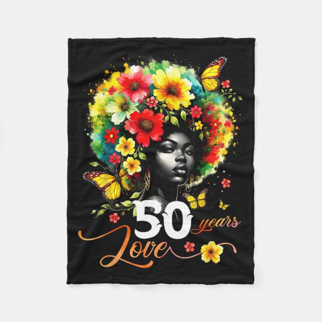 Black Afro Queen 50 Years Love 50th Birthday Butte Fleece Blanket (Front)