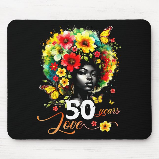 Black Afro Queen 50 Years Love 50th Birthday Butte Mouse Mat (Front)