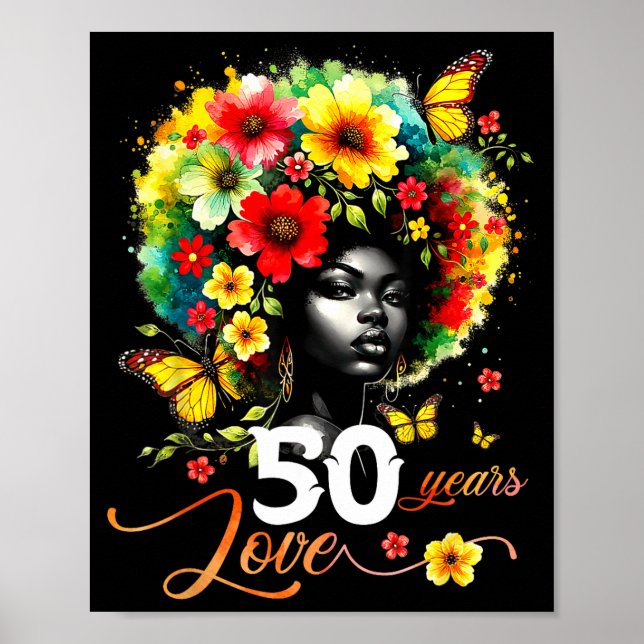 Black Afro Queen 50 Years Love 50th Birthday Butte Poster (Front)