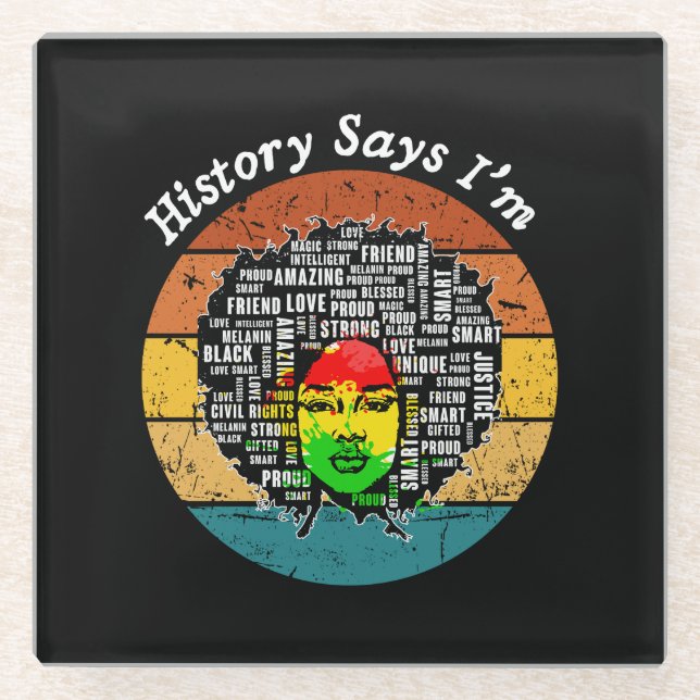 Black Afro Woman Melanin Girl Black History Month Glass Coaster (Front)