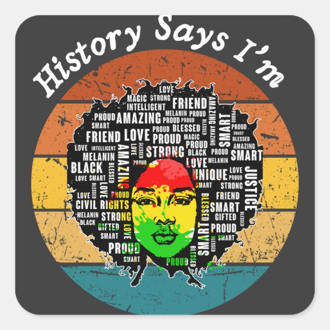 Black Afro Woman Melanin Girl Black History Month Square Sticker (Front)