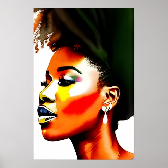 Black Afro Woman Watercolor Portrait I Poster (Front)