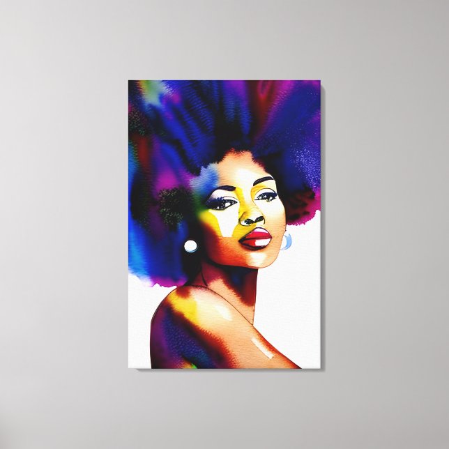 Black Afro Woman Watercolor Portrait IV Canvas Print (Front)