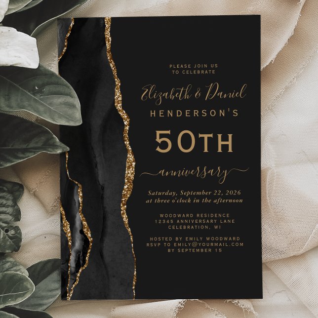 Black Agate Black Gold 50th Anniversary Invitation (Creator Uploaded)