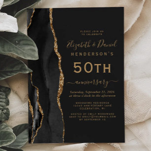 Black Agate Black Gold 50th Anniversary Invitation