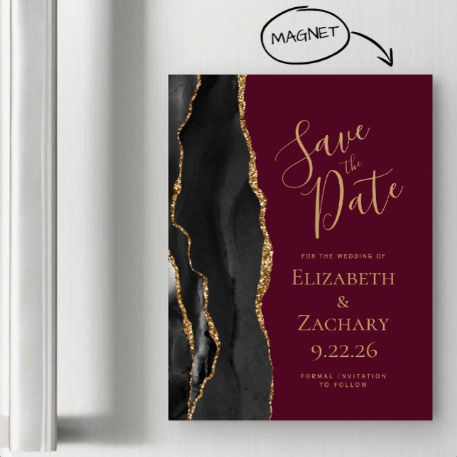 Black Agate Burgundy Save the Date Magnetic Invitation (Creator Uploaded)