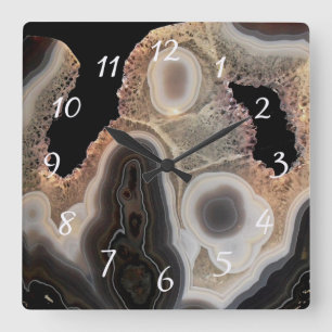 Black Agate Faux Marble Stone Gem Clock