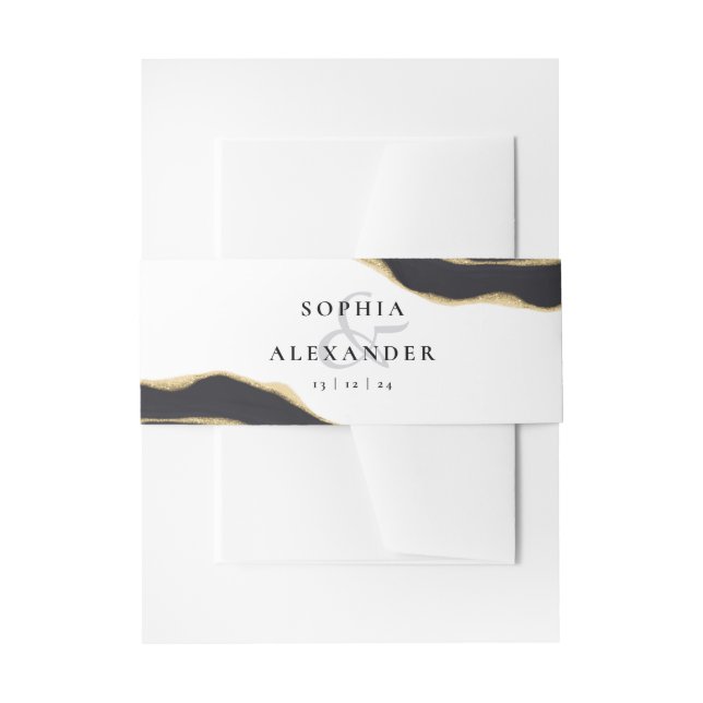 Black agate gemstone with gold  invitation belly band (Front Example)