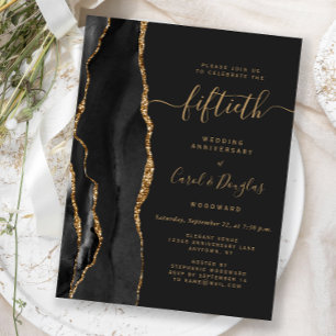 Black Agate Gold 50th Anniversary Party Postcard