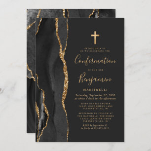 Black Agate Gold Confirmation Invitation