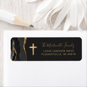 Black Agate Gold Cross Return Address Label