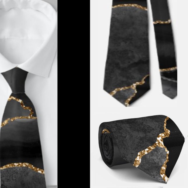 Black Agate Gold Glitter Formal Wedding Neck Ties (Creator Uploaded)