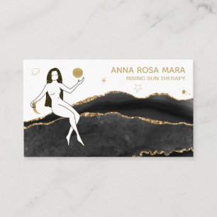 *~* Black Agate Gold Glitter Goddess Celestial Business Card