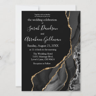 Black Agate Gold Glitter Luxury Wedding Invitation