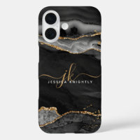 Black Agate Gold Glitter Script Monogram
