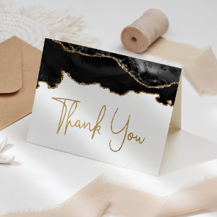 Black Agate Gold Handwriting Script Thank You Card
