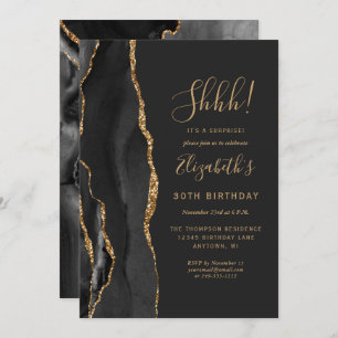 Black Agate Gold Surprise Birthday Party Invitation