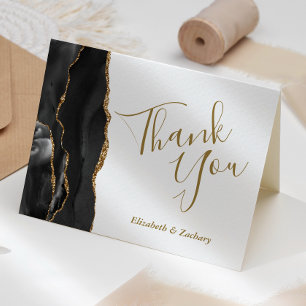 Black Agate Gold Wedding Thank You Card