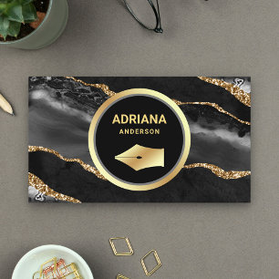 Black Agate Lawyer Attorney Gold Pen Nib Business Card
