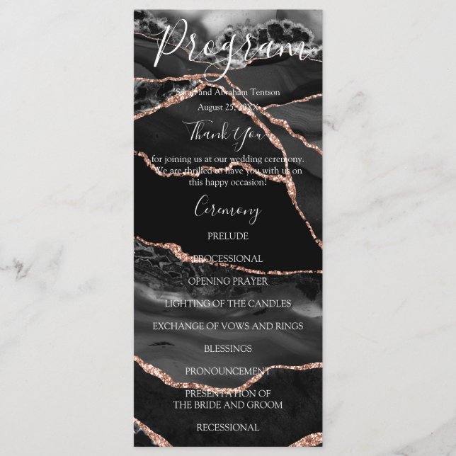 Black Agate Minimalist Luxury Wedding Programs Menu (Front)