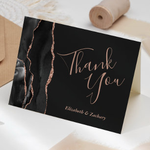 Black Agate Rose Gold Dark Wedding Thank You Card