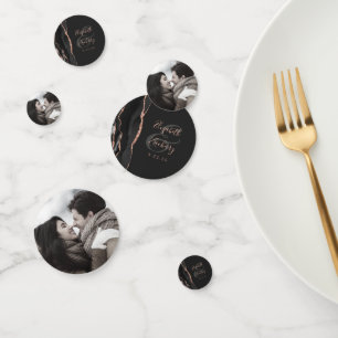 Black Agate Rose Gold Glitter Photo Dark Wedding Confetti