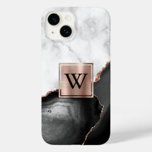 Black Agate Rose Gold White Marble Monogram Case-Mate iPhone 14 Case