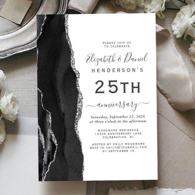 Black Agate Silver 25th Anniversary Invitation (Creator Uploaded)