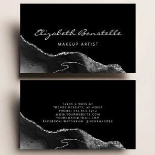 Black Agate Silver Glitter Luxury Business Card