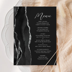 Black Agate Silver Modern Script Dark Wedding Menu