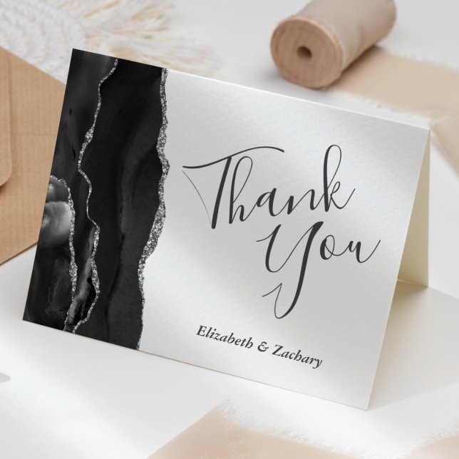 Black Agate Silver Wedding Thank You Card (Creator Uploaded)