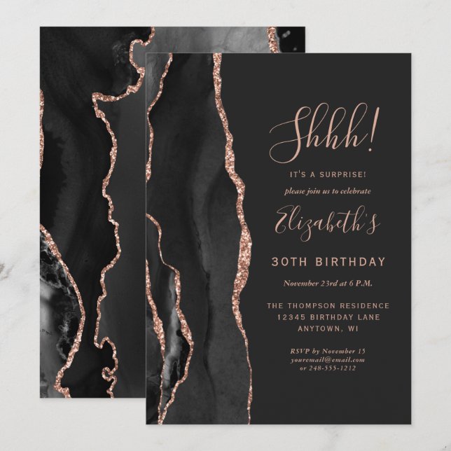 Black Agate Surprise Birthday Party Invitation (Front/Back)