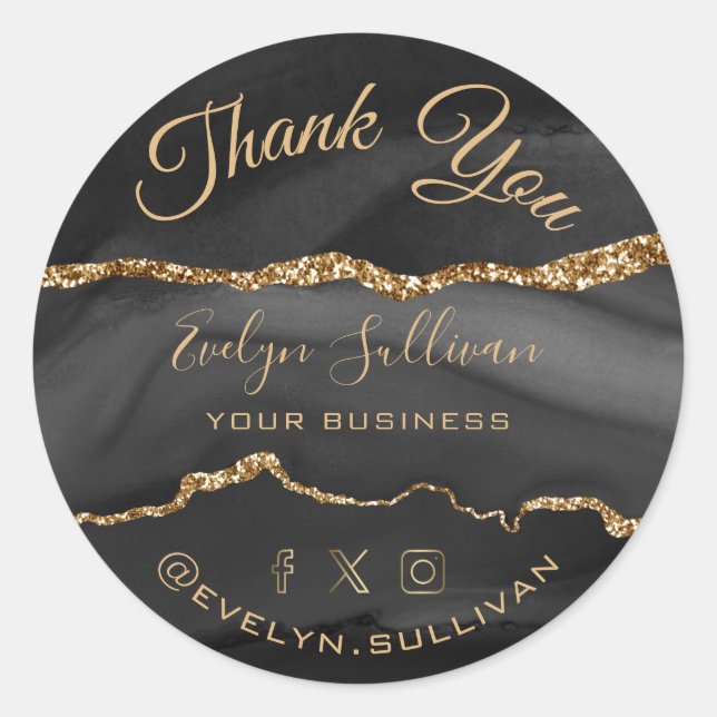 Black Agate Thank you Classic Round Sticker (Front)