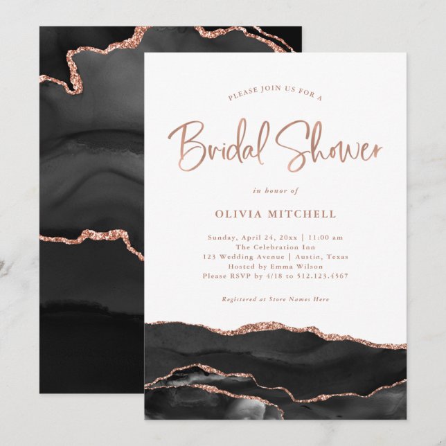 Black Agate with Rose Gold | Bridal Shower Invitation (Front/Back)