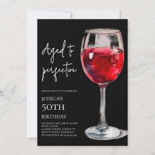 Black Aged to Perfection Wine 50th Birthday Party Invitation
