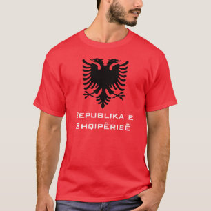 Black Albanian Eagle on Red Background T-Shirt
