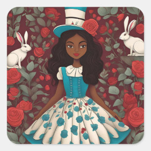 Black Alice in Wonderland Paper Napkin Square Sticker