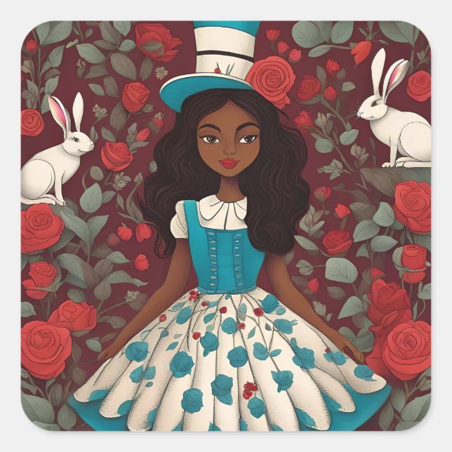 Black Alice in Wonderland Square Sticker (Front)